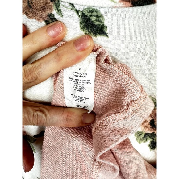 Pre-Loved half Floral/ half pale pink long sleeve top SML - Picture 7 of 8